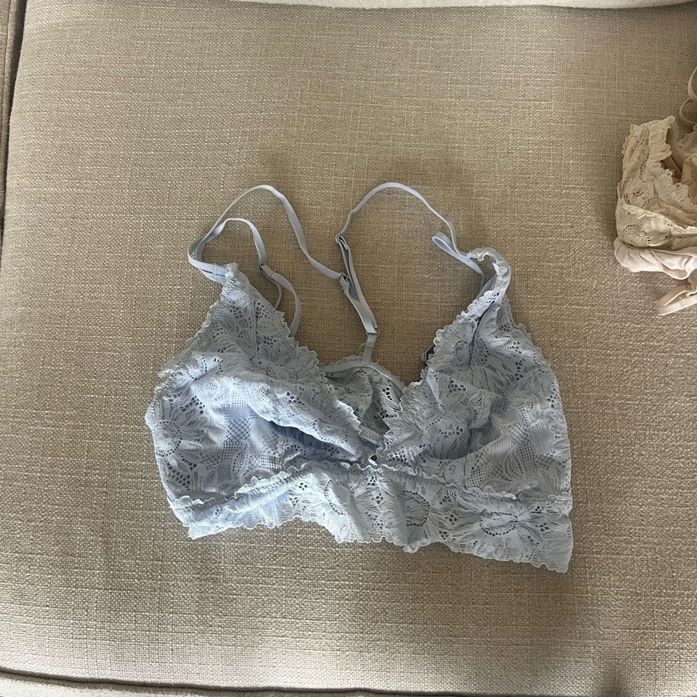 aerie Light Blue Lace Bralette with Floral Design